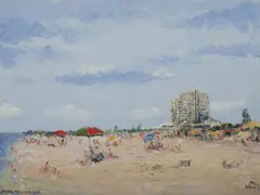 Scarborough Beach, Western Australia by Pro Hart, c.1988, Oil on Canvas, sold Aug 2021