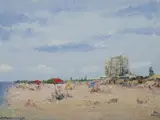 Scarborough Beach, Western Australia by Pro Hart, c.1988, Oil on Canvas, sold Aug 2021
