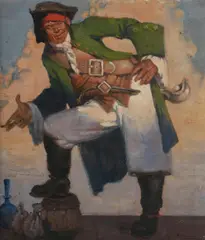 Raymond Lindsay, Smoking Pirate with Loot, 1934, Oil on Canvas on Board