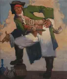 Raymond Lindsay, Smoking Pirate with Loot, 1934, Oil on Canvas on Board
