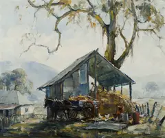 Farm Yard by Robert Johnson, Oil on Canvas, sold Aug 2021
