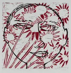 Kerrie Lester, Smelling the Daisies, 2001, Linocut A/P (ed.25)