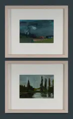 (2) by Shonah Trescott, Oil on Sealer on Postcard (2), sold Aug 2021