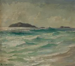 Seascape, Hawknest, Port Stephens by J Richard Ashton, 1960, Oil on Canvas on Board, sold Aug 2021