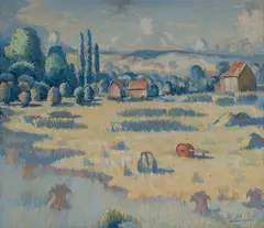 Norman Lloyd, Harvest Landscape, Oil on Board