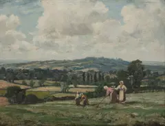 Herbert Hughes-Stanton, Raking Hay, Oil on Board