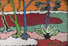 Beach with Trees by Malcolm de Chazal, Gouache, sold Aug 2021