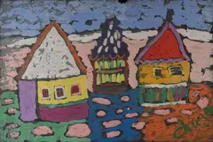 3 Beach Shacks by Malcolm de Chazal, Gouache, sold Aug 2021