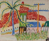Church & Palm Tree / Abstract Buildings (verso) by Malcolm de Chazal, Gouache, sold Aug 2021