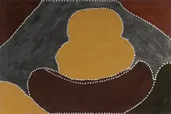 Goody Barratt, Sugarbag Yard (Bow River), 1997, Ochre on Linen