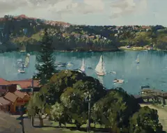Quiet Sydney Bay by Alan Grieve, Oil on Canvas on Board, sold Jul 2021