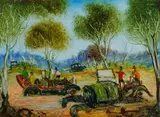 The Old Cars by Pro Hart, Oil on Board, sold Jul 2021