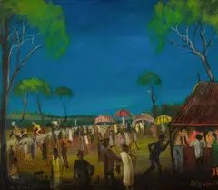 Pro Hart, The Races, Oil on Board