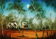 On a Bush Trip by Max Mannix, Oil on Board, sold Jul 2021