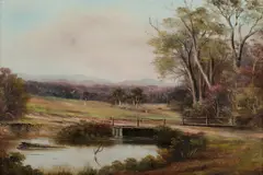 Charles Young, Pastoral Landscape with Bridge, 1899, Oil on Board