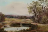 Charles Young, Pastoral Landscape with Bridge, 1899, Oil on Board