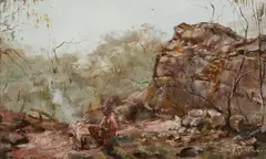 Robert Todonai, Swagman's Camp - Queensland Bushland, Oil on Panel