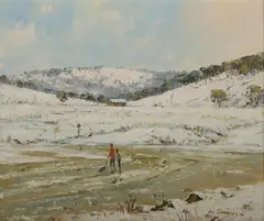 Les Graham, The Wet Track Home, Kiandra [Snowy Mountains, NSW], Oil on Canvas Board