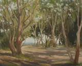 William K Tootill, Dappled Light Through Trees, Sydney Harbour, Oil on Canvas Board