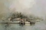 John Lovett, Trawlers on the Tweed, Oil on Board