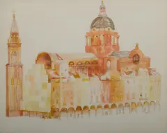 Cedric Flower, Cathedral Padua, 1971, Mixed Media on Paper