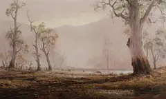 Ernest Trembath, Grazing the River Flats, 1983, Oil on Canvas on Board