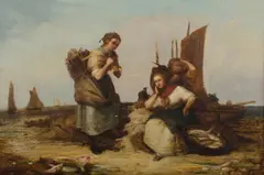 Alexander Leggett, Fisherwomen & Child, Oil on Canvas