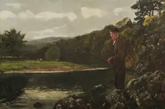Thomas Hunt, Fresh Water Fisherman, Oil on Canvas on Board