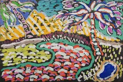 Mountain with Palm Tree by Malcolm de Chazal, Gouache, sold Jul 2021