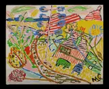 Malcolm de Chazal, Vehicles Outside Beach House / Flower (verso), Gouache