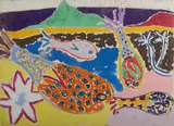 Tropical Fish and Mountain by Malcolm de Chazal, Gouache, sold Jul 2021