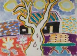 Beachside House and Tree / Flower (verso) by Malcolm de Chazal, Gouache, sold Jul 2021