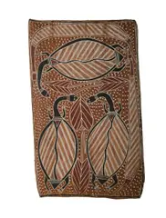 Barnda, the Long Neck Tortoise by George Milpurrurru, Natural Earth Pigments on Bark, sold Jul 2021