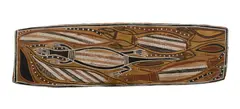 Goannas & Edible Tuber by George Milpurrurru, Acrylic & Natural Earth Pigments on Bark, sold Jul 2021