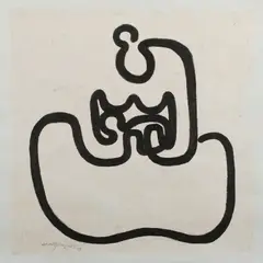 Aung Myint, Mother & Child, 2019, Acrylic on Paper on Canvas