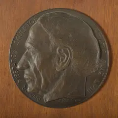 Michael Meszaros, Andor Meszaros Sculptor, Aetatis Suae LVIII [aged 58], Bronze Relief Plaque on Timber