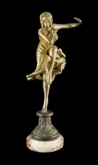 Claire Colinet, Bronze Sculpture 'Danseuse Hindoue, Gold Painted & Parcel Gilt Bronze
