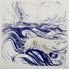 Brett Whiteley, Bird and Wave, 1974, Colour Screenprint & Lithograph, Printed in Three Colours 37/60
