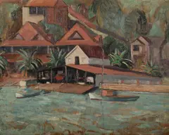 Roy De Maistre, Boathouse, Sydney, 1918, Oil on Ply