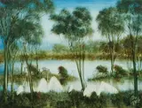 Pro Hart, Menindee Creek, Oil on Board