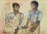 Donald Friend, The Carver's Sons from Gianyar, Bali, Ink, W/Clr & Gouache