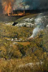Patrick Carroll, Bushfire and Backburn in a Landscape - Bell, Acrylic on Paper