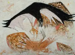 Two Birds by Clifton Pugh, Oil on Board, sold May 2021