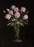 Lloyd Rees, Pink Roses in a Glass Vase, c.1935, Oil on Canvas on Board