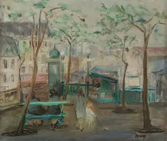 Moya Dyring, Parisian Scene with Mother & Child, Oil on Canvas