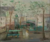 Moya Dyring, Parisian Scene with Mother & Child, Oil on Canvas