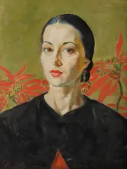 Mary Edwards, Portrait of a Lady, with Poinsettia, 1935, Oil on Canvas on Board