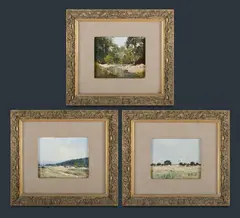 Colin Parker, (3), 'Canberra Landscape (on Cotter Road);' 'Blacksoil Plain Country (near Boggadella, NSW);' & unidentified river scene