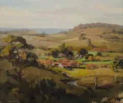 Henry Edgecombe, The Valley in Autumn, 1940, Oil on Canvas Board