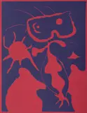 Figure with Red Sun, from 'XXe Siecle No. 4 by Joan Miró, 1938, Printed signature in plate. 'MIRO. Gravure sur linoleum. 1938' printed verso, sold May 2021
